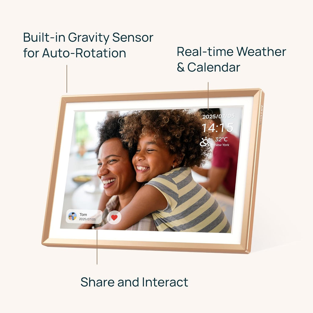 ARZOPA D10 Metal Digital Picture Frame 10.1" HD IPS Anti-Glare Touch Screen Load Photos & Videos Directly from Phone Ideal for Thoughtful Gifting Small and Exquisite - Champagne Gold
