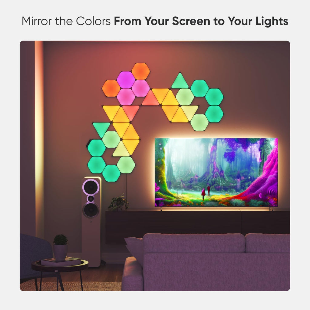 Nanoleaf Shapes LED Wall Lights, RGBW Smart Wall Panels with 16M+ Color, Compatible with Alexa & Google Assistant, Music Sync, DIY Gaming Light for Home Decor (Black Hexagons Smarter Kit 9 Pack)