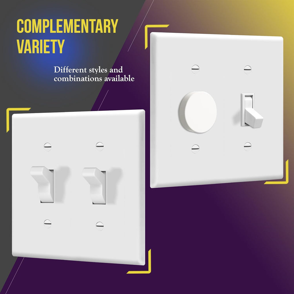 ENERLITES Double Toggle Light Switch Wall Plate, Size 2-Gang 4.50" x 4.57", Unbreakable Polycarbonate Thermoplastic, 8812-W-10PCS, White (10 Pack)