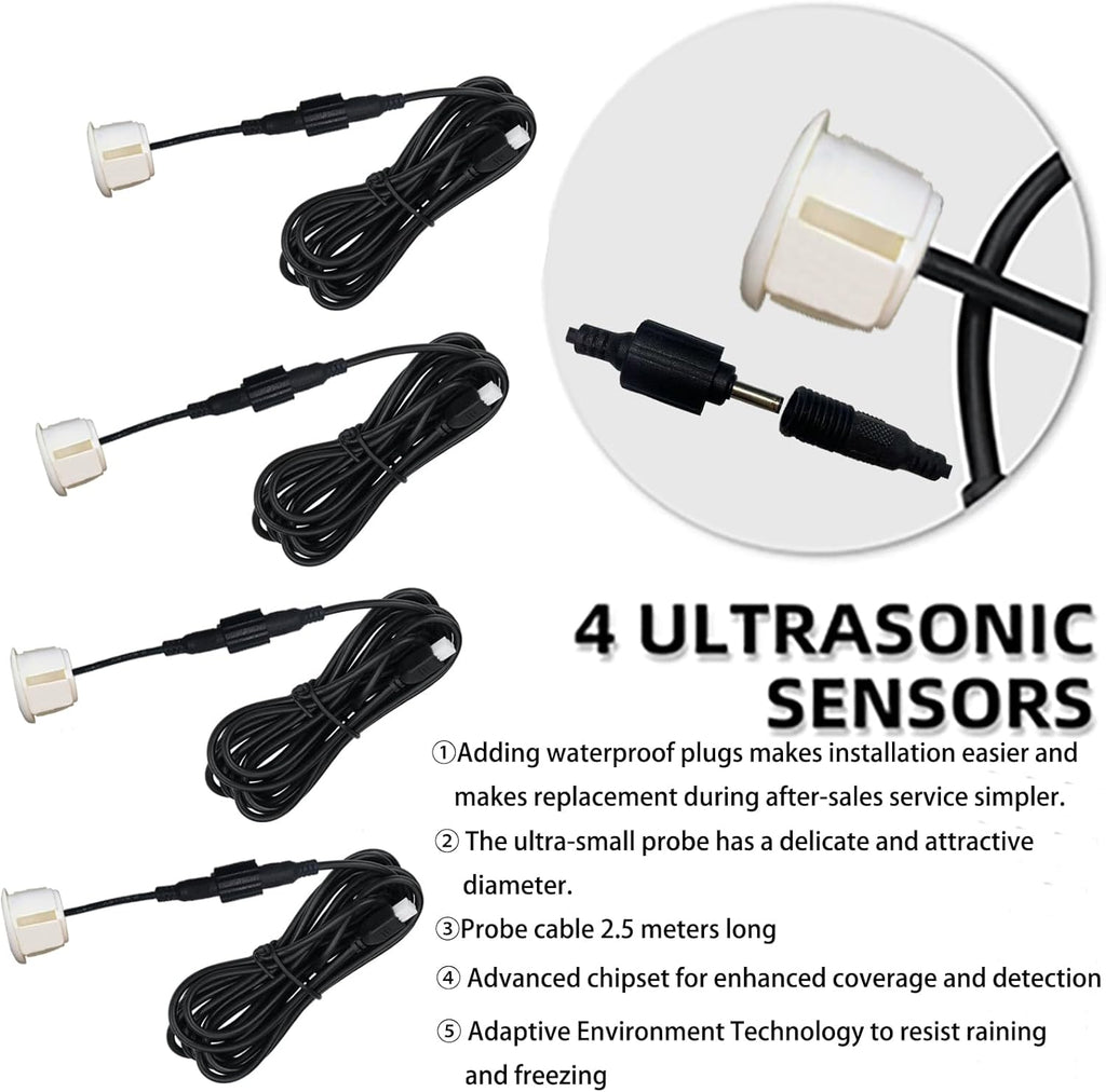 Parking Sensor Kit Backup Sensor Kit Reverse Sensor for Car 18 Color Options for Probes Adjustable Alarm Volume Professional Sensore de Reversa para Carro Safe Driving Assistant(White)