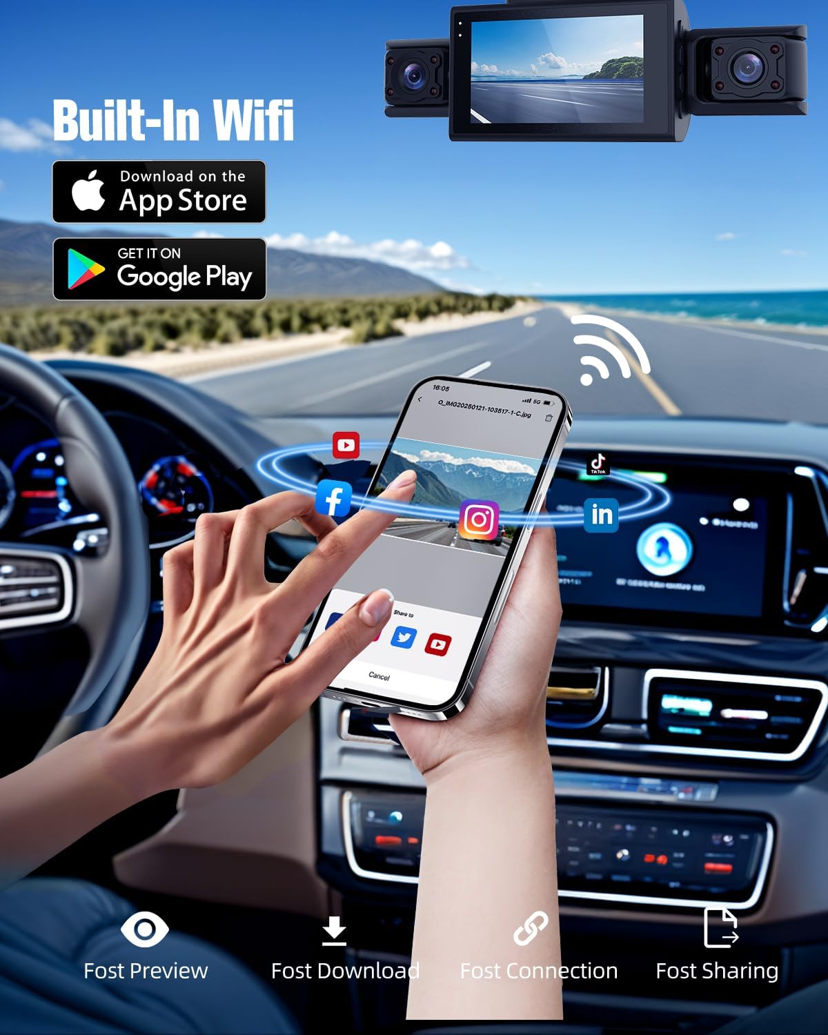 CATCATCH 4 Channel Dash Cam 360° View,4K Front and Rear Dash Camera for Cars,WDR Night Vision,Smart Voice Control,Built-in WiFi&GPS,G-Sensor,24H Parking Mode,Free 64GB SD Card,Suction Cup