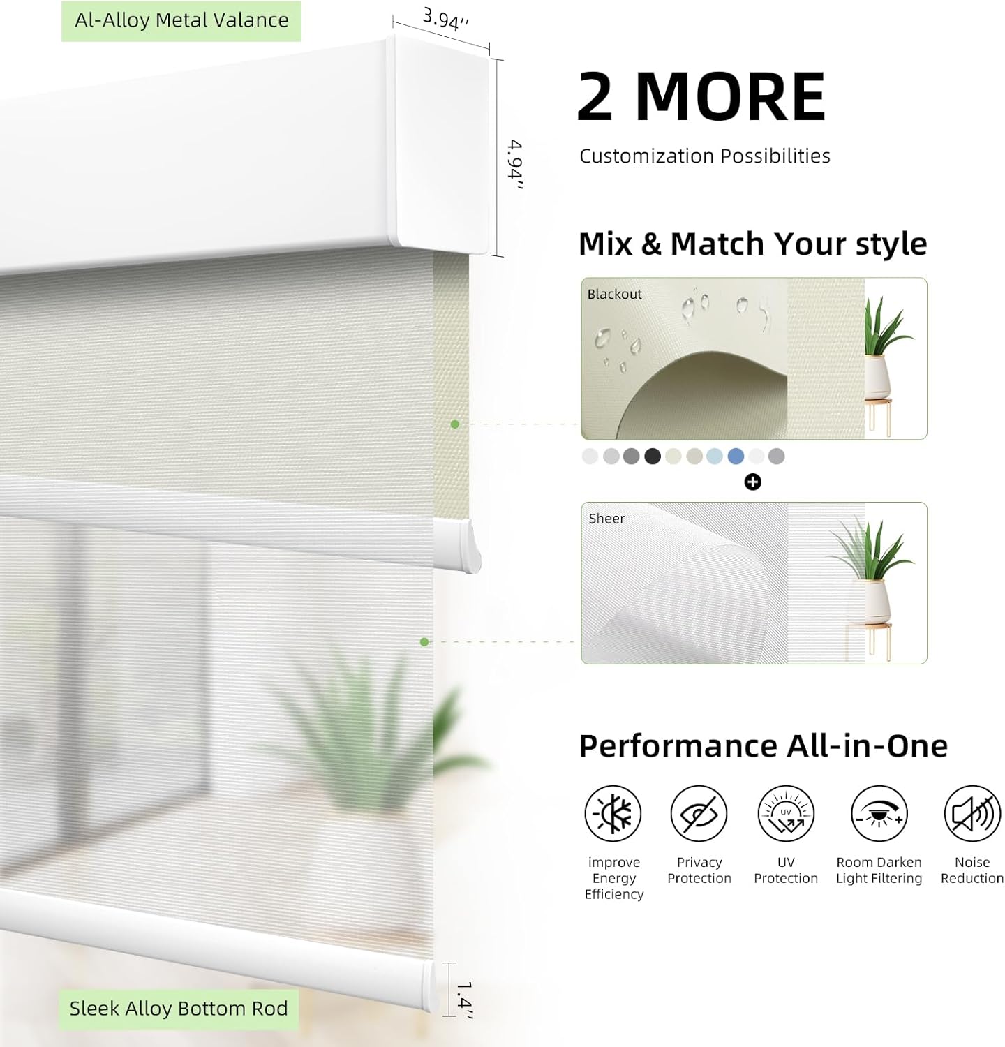 ZSTARR Motorized Day and Night Dual Smart Blind for Window with Valance Rechargeable Motor,Blackout Roller Shade Custom Size,with Valance Suitable for Home,Office (Full Blackout Beige Yellow)
