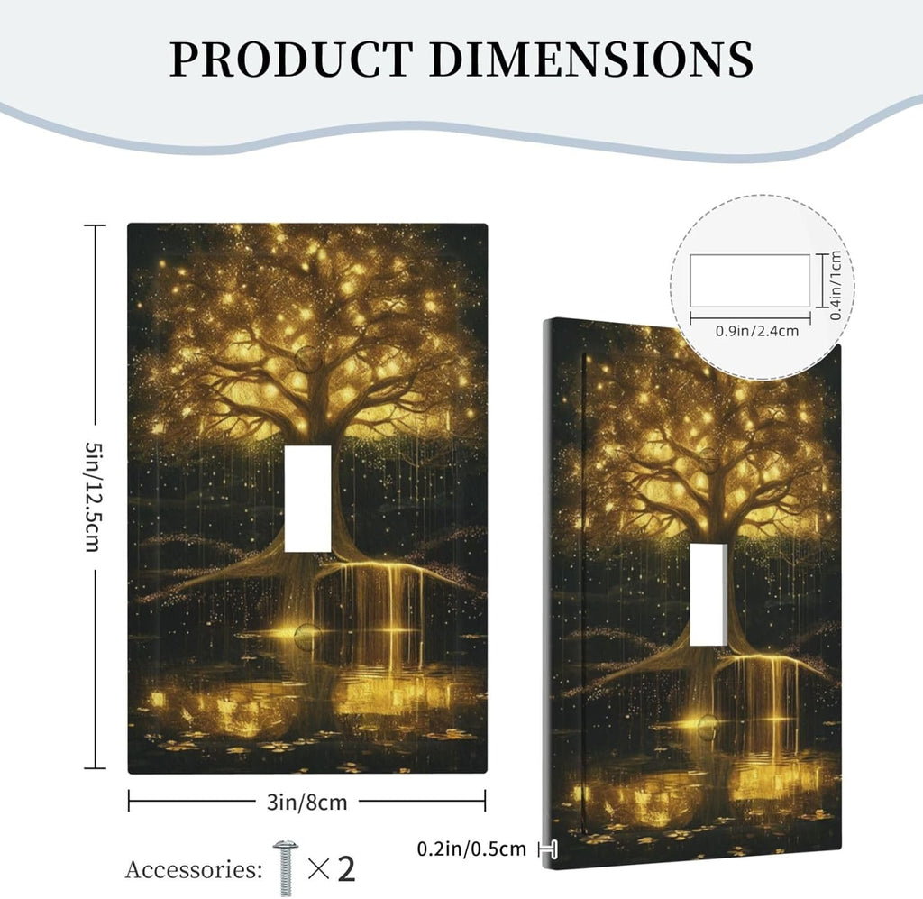Decorative Light Switch Plate Covers Golden Shining Fantasy Kabbalah Tree of Life 1 Gang Light Switch Cover Plate Single Toggle Wall Plate Outlet Covers Faceplate for Bedroom Home Decor