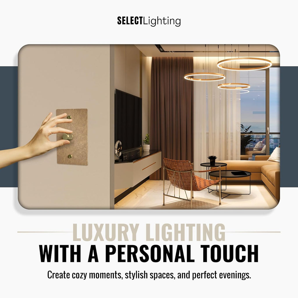 SELECT Vintage Brass Dimmer Light Switch, 1 Way Rotary Dimmer, 1 Gang TRIAC/Leading Edge Dimmable LED Light Switch, 15A 120V AC with Brass Knob, Faceplate & Dimming Module, UL Listed