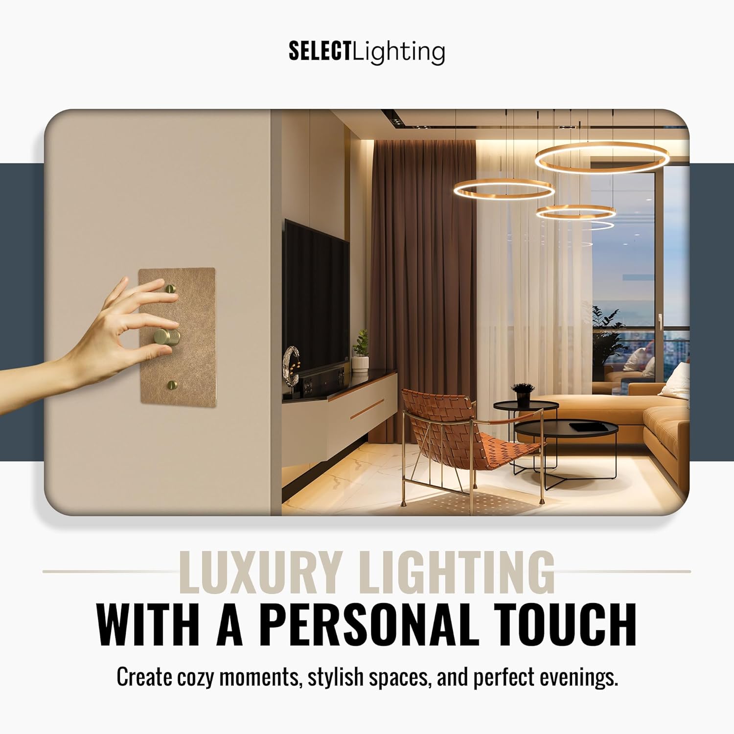 SELECT Vintage Brass Dimmer Light Switch, 1 Way Rotary Dimmer, 1 Gang TRIAC/Leading Edge Dimmable LED Light Switch, 15A 120V AC with Brass Knob, Faceplate & Dimming Module, UL Listed