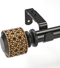 1-1/8 Inch Diameter Dark Bronze Curtain Rods with Faux Rattan Cane Woven Finials, 36-72'' Telescoping Single Curtain Rods for window width 24-68 inch, 1 pack