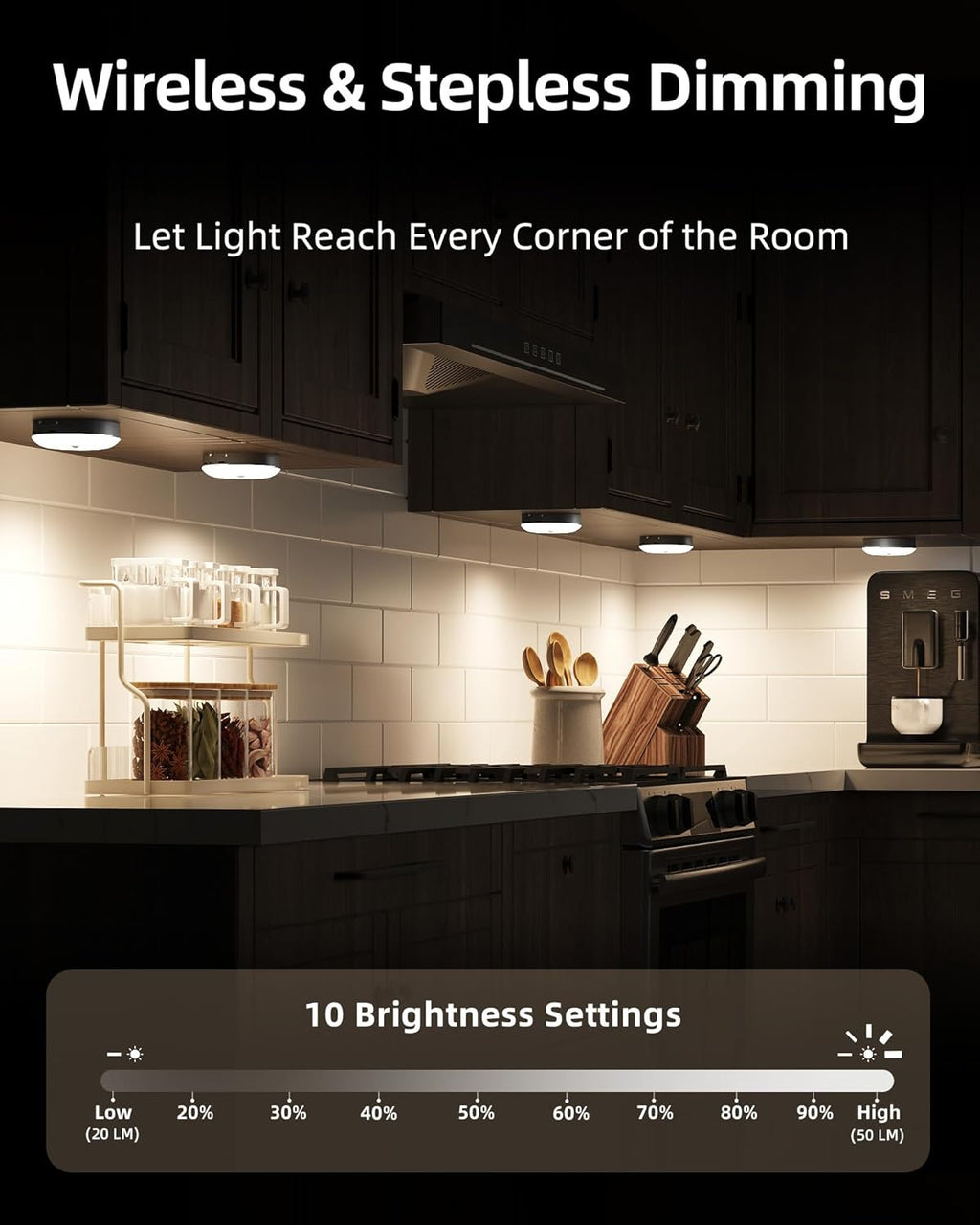 EZVALO Under Cabinet Lighting,1000mAh Rechargeable Puck Lights with Remote,3 Color Temps & 12 RGB Motion Sensor Closet Lights Indoor, Dimmable Under Counter Lights for Kitchen, Shelf Black (6 Packs)