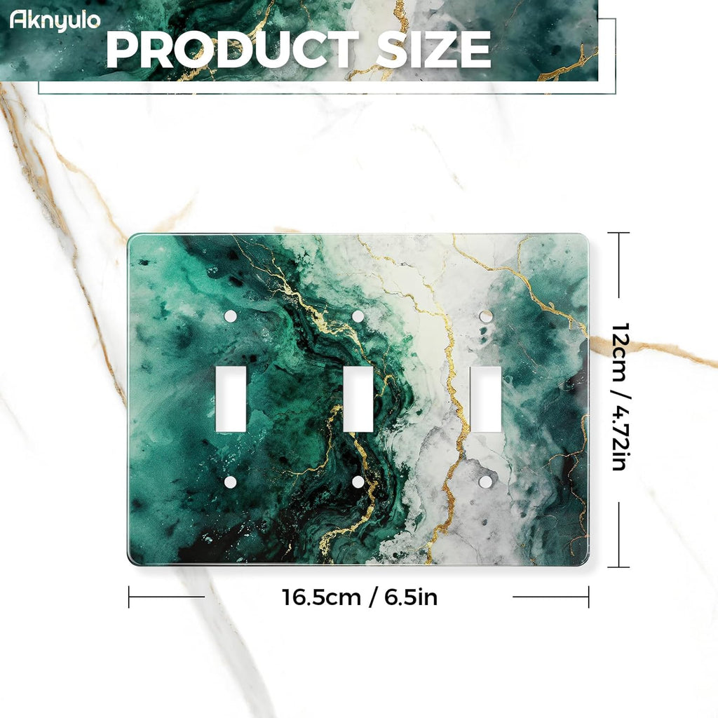 Modern Abstract Lexury Dark Turquoise Teal Blue Gray Marble Textured Light Switch Plates Wall Plates Decorative Electrical Outlet Cover Plates Acrylic Double Outlet Covers Switch Plates 3 Gang