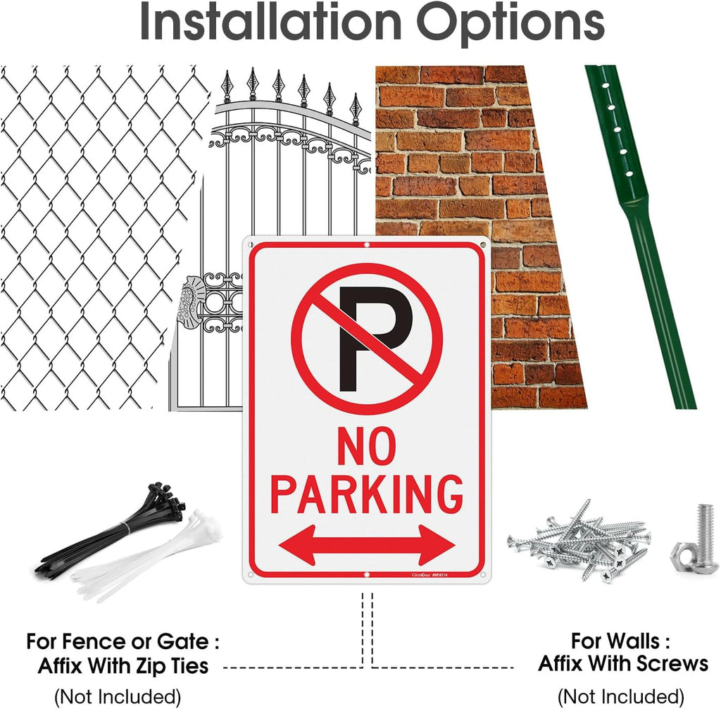 GicnKeuz No Parking Signs with Arrow,14×10 Inches No parking sign .040 Reflective Aluminum,Waterproof and Fade Resistant,6 Pre-drilled holes,Easy to Install,Indoors and Outdoors Use(2-pack)