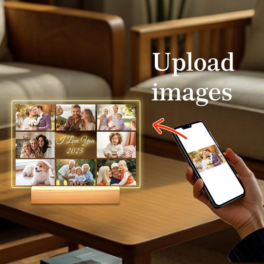 Personalized Picture Frames with Photo, Custom Photo Frame with Night Light, Customized Girlfriend Photo Gifts, Ideal Gift for Couples Anniversary Birthday Mom Dad Him Her