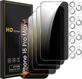 4 Pack Privacy Screen Protector for iPhone 16 Pro Max 6.9 Inch with 4 Pack Camera Lens Protector, Anti Spy Tempered Glass Film, Anti-Scratch, Touch Sensitive, Case Friendly