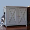 THE REFINED FELINE Cat Litter Box Enclosure Cabinet, Farmhouse, Smoke Gray, Round Feet, XLarge, Hidden Litter Cat Furniture with Drawer