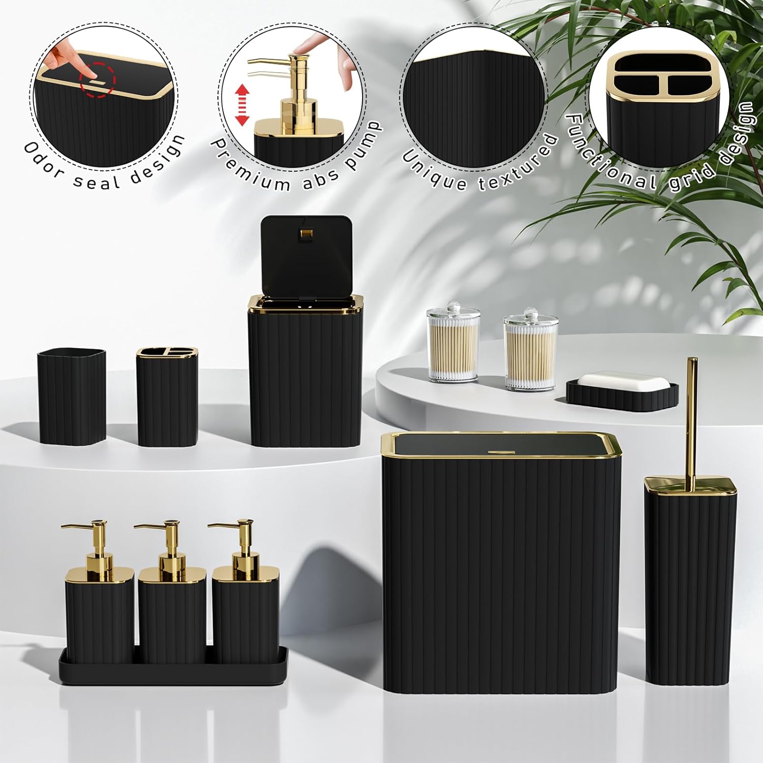 Bathroom Accessory Set - Bathroom Set, 27PC Bathroom Accessories Set, Black Bathroom Sets with Shower Curtain and Rugs, Mini Trash Can, Toilet Brush, Trash Can & Soap Dispenser
