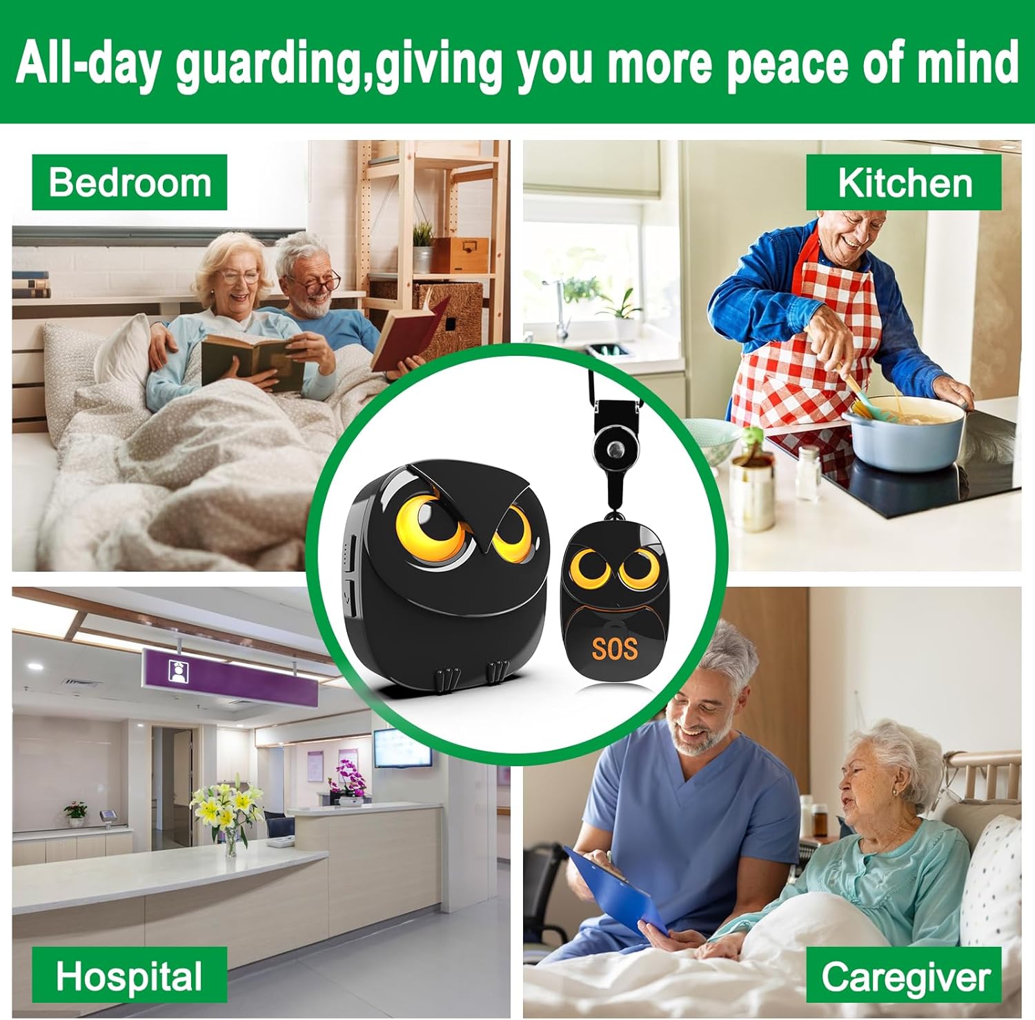 HTZSAFE Caregiver Pager Wireless Call Button 500+ Feet, SOS Alert Nurse Calling Elderly Fall Help System for Patient/Disabled Monitoring at Home, IP55 Waterproof, 2 Transmitters + 2 Receivers, Black