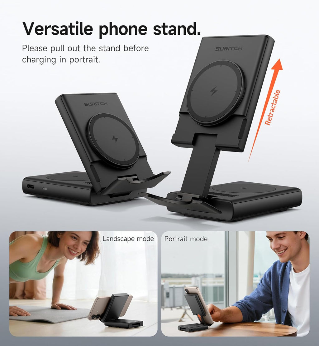 SURITCH for Samsung 3-in-1 Wireless Charging Station, 15W Ultra-Compact Chargers Foldable Charging Dock Stand for Galaxy S25 S24 S23 S22 S21 Z Fold/Z Flip, Galaxy Watch 8/7/6/5/4/3, Galaxy Buds, White