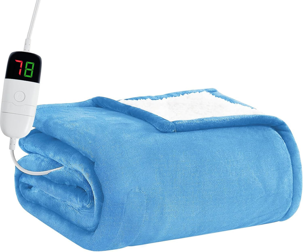 BOMOVA Heated Electric Throw Blanket - 50" x 60" Heating Blanket with 10 Heating Levels & 8 Hours Auto Off, Warm Flannel Blanket, Christmas Birthday Gifts for Women