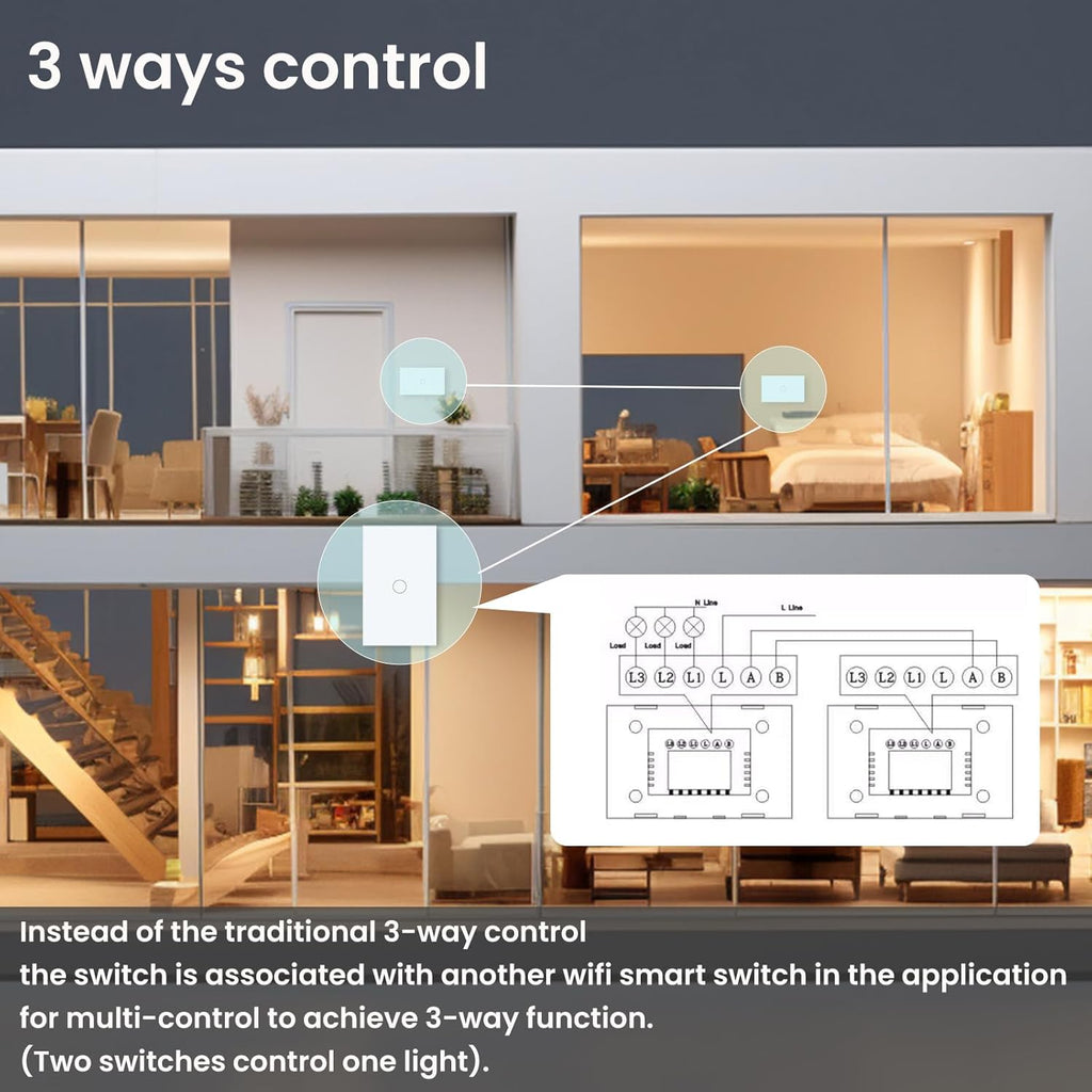 WiFi Smart Light Switch 118X72X34MM Need Neutral Wire,2.4GHz Wi-Fi Touch Switch,Work with Smart Life/Tuya App, Compatible with Alexa and Google Home, White 1 Gang