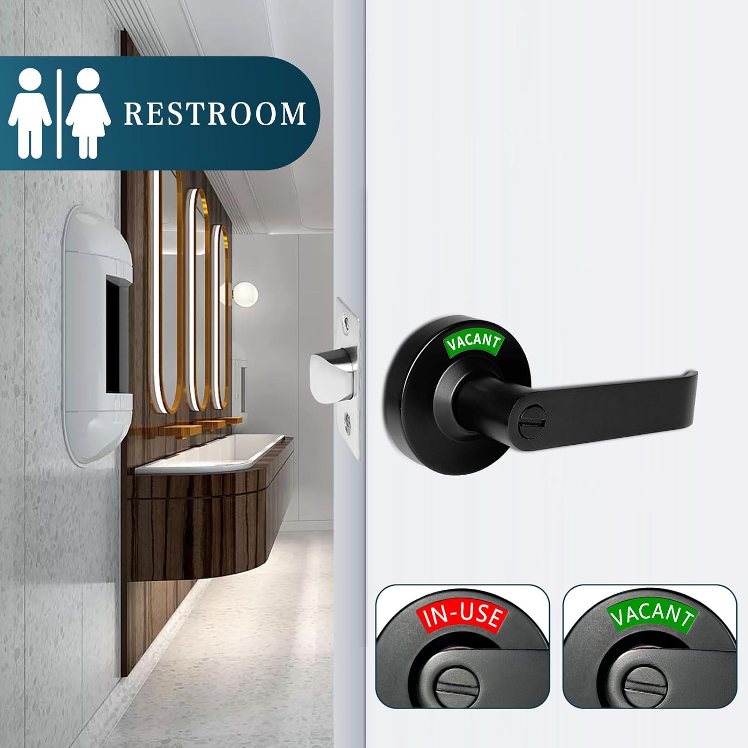 MissHoney Commercial Door Handle, Vacant Occupied Bathroom Lock Occupied Door Handle Bathroom Door Lock Privacy Indicator Lock Privacy Indicator Lock - in USE/Vacant Display (Black)