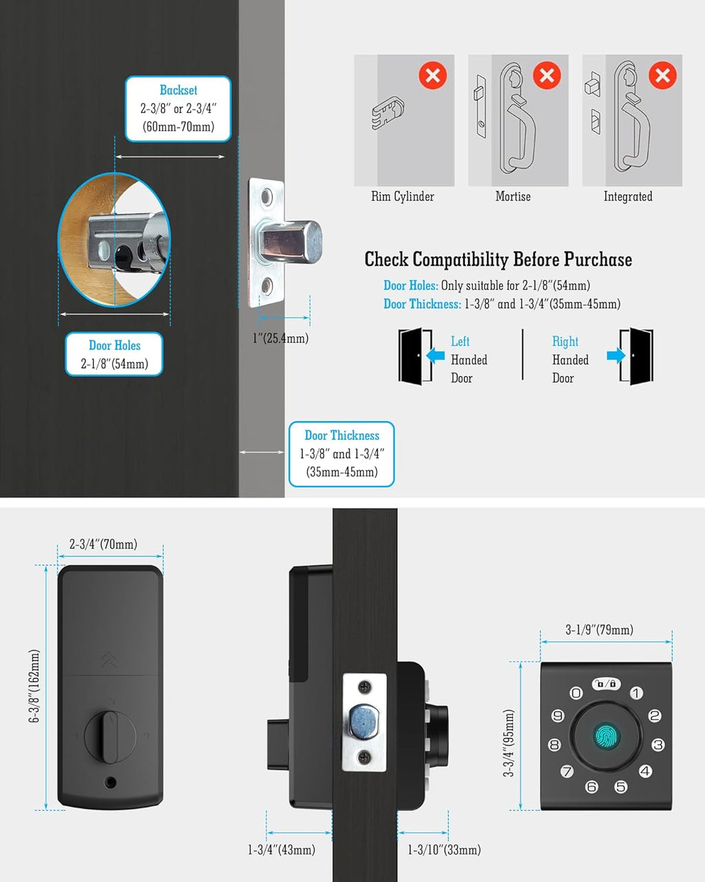 LELOUPFIDELE Smart Lock – Keyless Entry Door Lock with Keypad Deadbolt, Fingerprint & Anti-Peek Code, Compact Design, Auto-Lock, Easy Install for Home//Office (Matte Black)