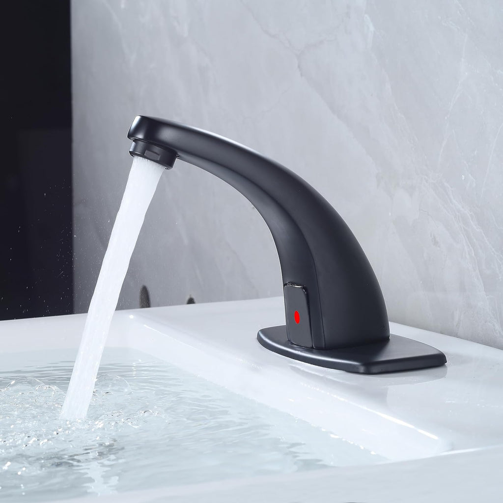 Touchless Bathroom Sink Faucet，Automatic Motion Sensor Faucets with 1 Hole Plate for Water Bath Commercial Lavatory Farmhouse, Black