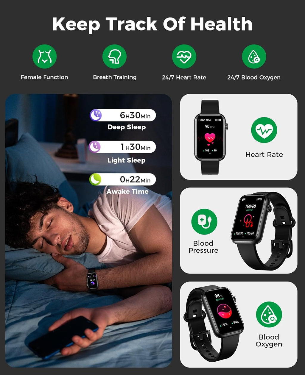 Smart Watch Fitness Tracker (Answer/Make Call), 24/7 Heart Rate Spo2 Blood Pressure Monitor Sleep Tracker, 114 Sports Modes Pedometer Calorie Step Tracker, Waterproof Activity Tracker for Women Men
