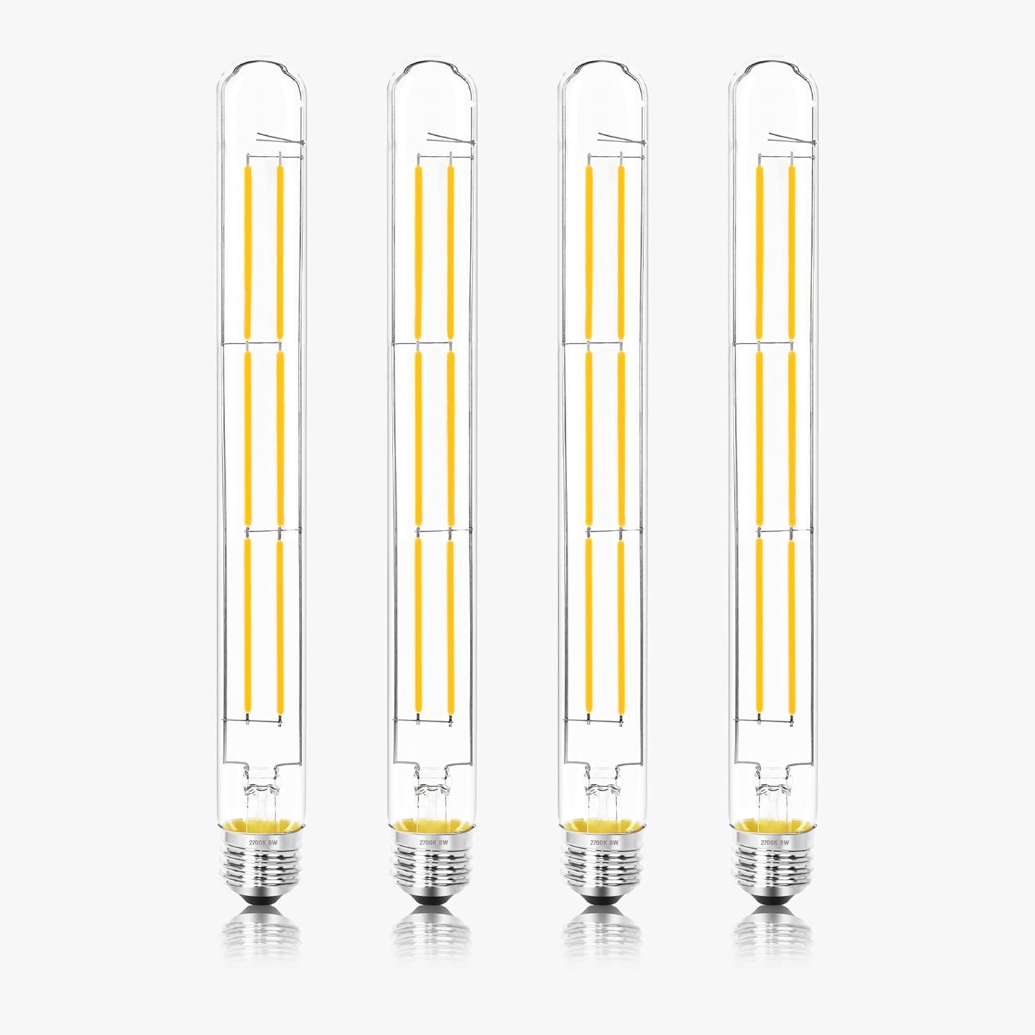11.8IN 1000LM 2700K Soft White Light Bulbs E26 Base, T10 T9 Edison Bulbs Dimmable 8W, AC 120V 100 Watt Equal Filament Bulb, Vintage Clear Glass Long Tubular LED Bulb, UL Listed - 4Pack