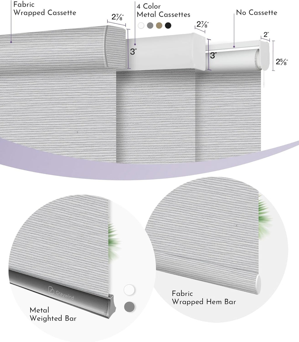 Graywind Smart Blackout Roller Shades Compatible with Alexa Google WiFi Hardwired Textured Gleaming Fabric Motorized Blinds Remote Window Shades, Custom Size (Striped Light Grey)