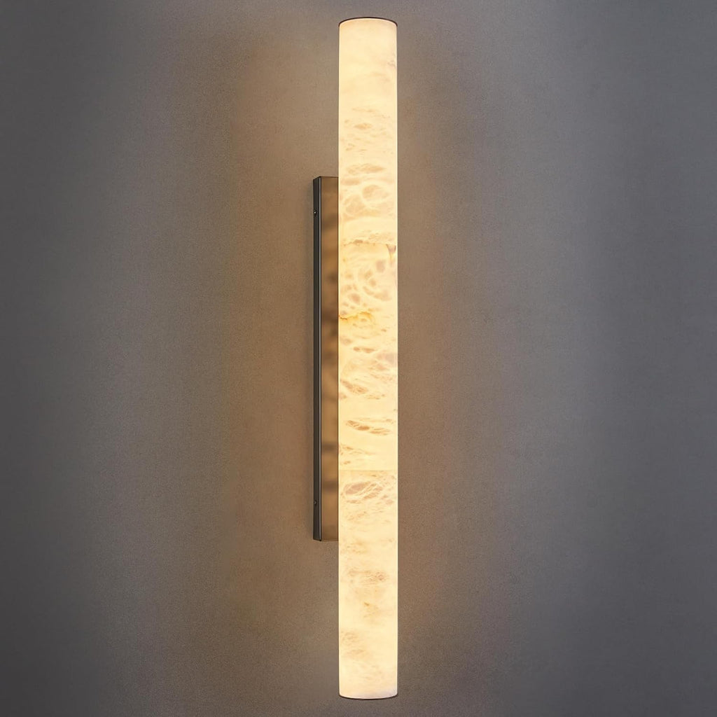 LMQNINE Natural Alabaster Wall Sconces Spanish Marble Wall Light Cylinder Modern Black LED Sconce for Living Room Bedroom Bathroom Stairs（L-1Pack）