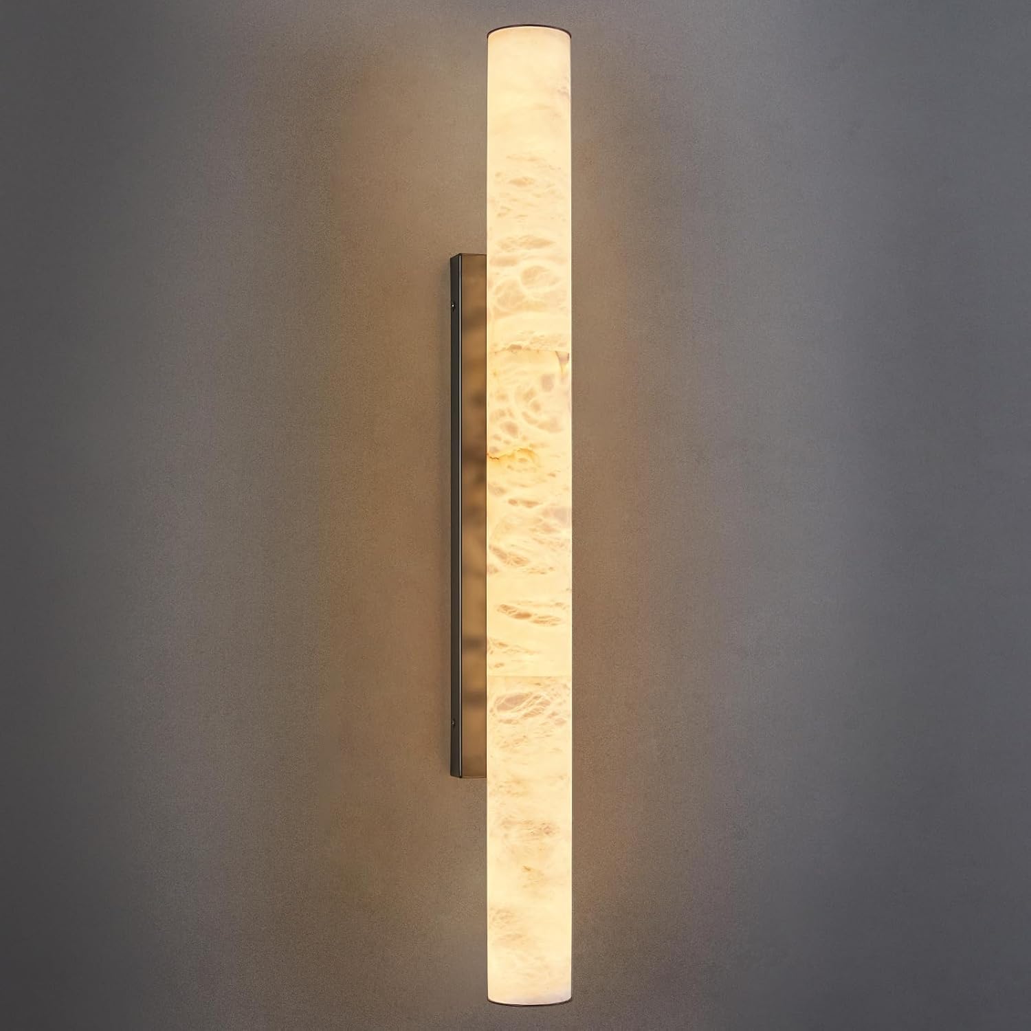 LMQNINE Natural Alabaster Wall Sconces Spanish Marble Wall Light Cylinder Modern Black LED Sconce for Living Room Bedroom Bathroom Stairs（L-1Pack）