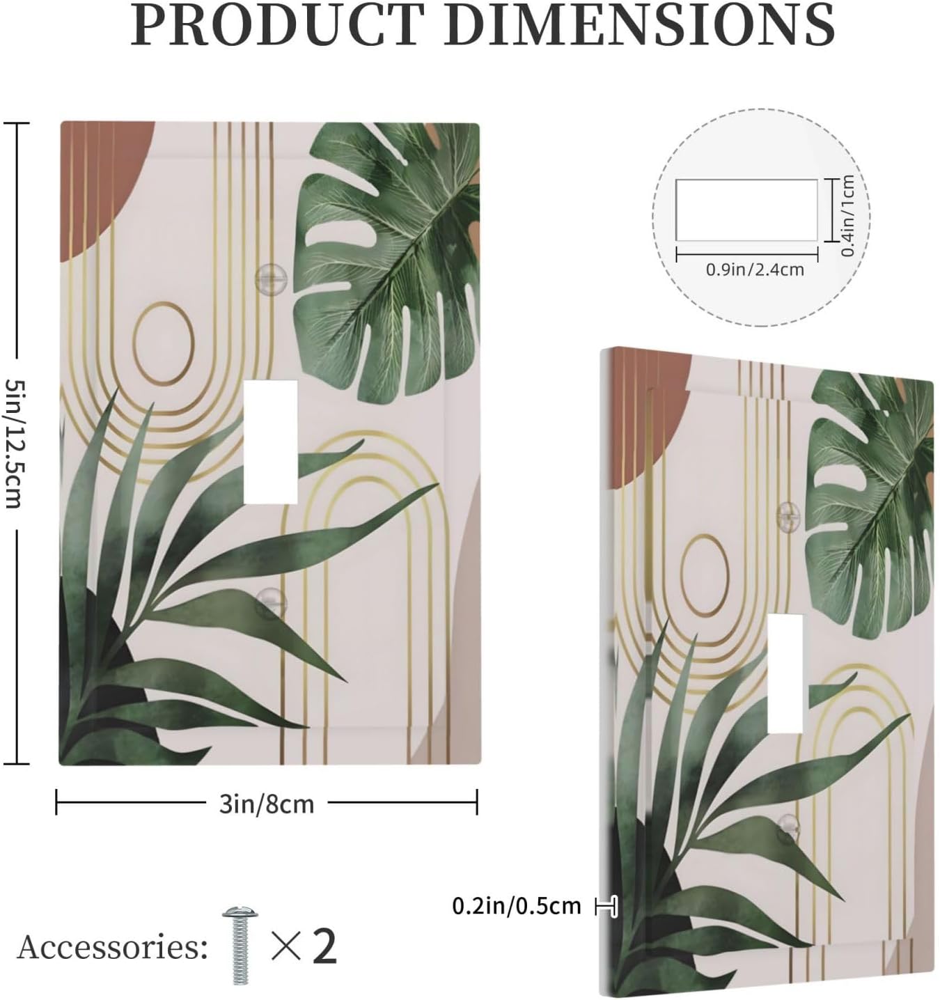 Decorative Light Switch Plate Covers Boho Mid Century Arch Green Leaves 1 Gang Light Switch Cover Plate Single Toggle Wall Plate Outlet Covers Faceplate for Bedroom Decor （ 2 Pack）
