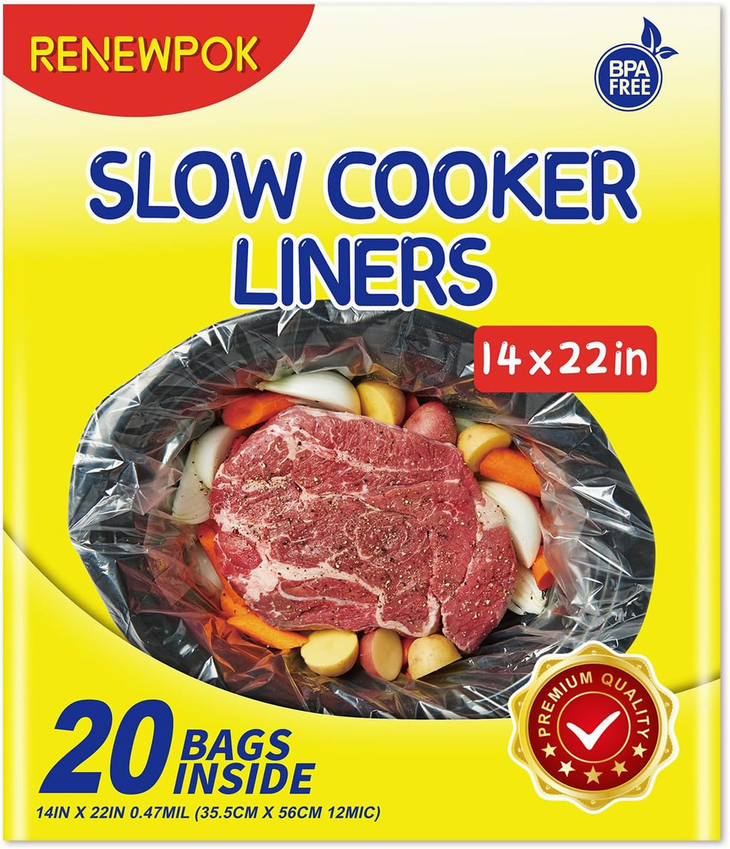 Slow Cooker Liners,6-10 Quart Cooking Bags Extra Large Size 14"x 22", Disposable Slow Cooker Bags Oval For Crock Pot 20 PCS
