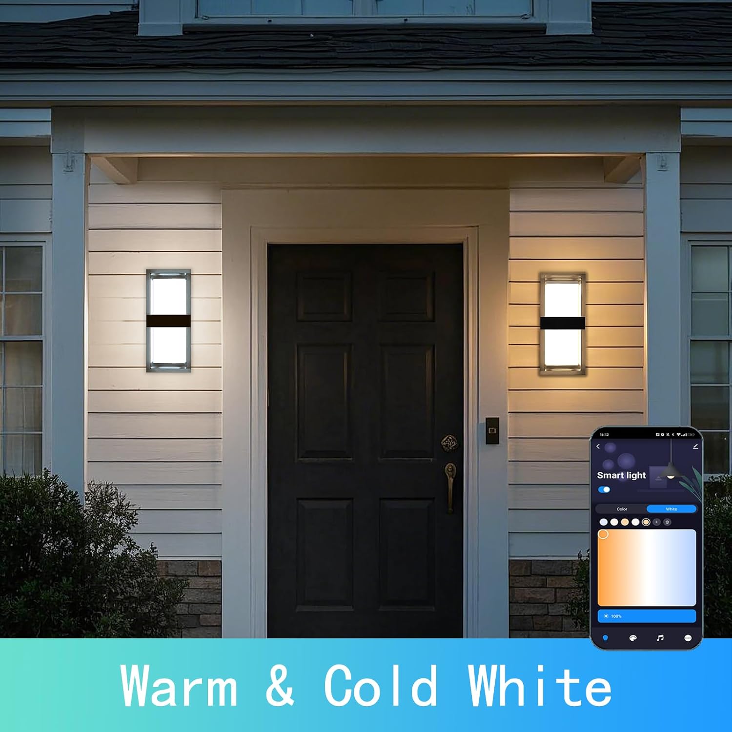 RGBCWW Color Changing LED Outdoor Wall Lights,14in 22W Smart Exterior Wall Sconces, IP65 Waterproof Outdoor Porch Lights,Tuya App Control for Front Door,Garage & Yards