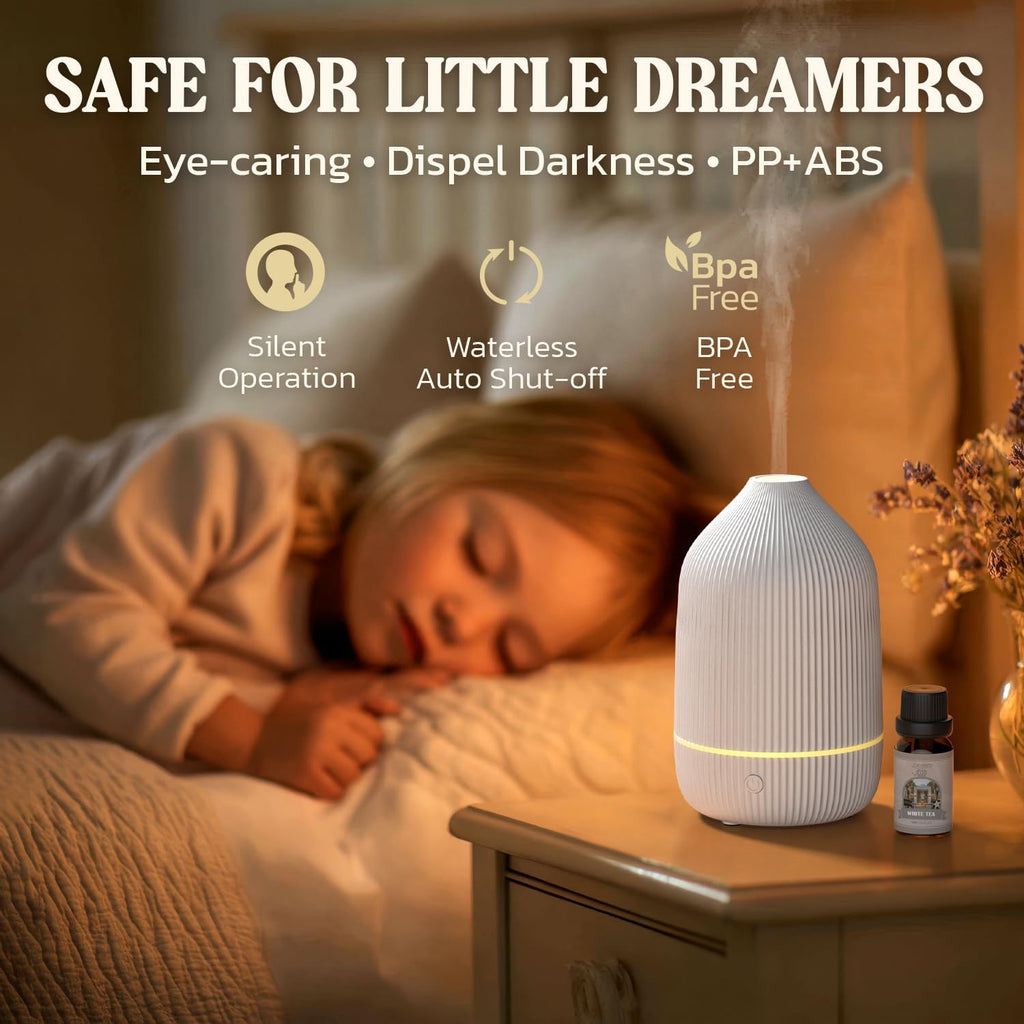 Essential Oil Diffuser, 2Pack, 100ml Aromatherapy Diffuser, Mini Ultrasonic Diffuser for Essential Oil, Home, Office, Cool Mist Humidifier with 7 Led Light, Auto Shut-Off, White