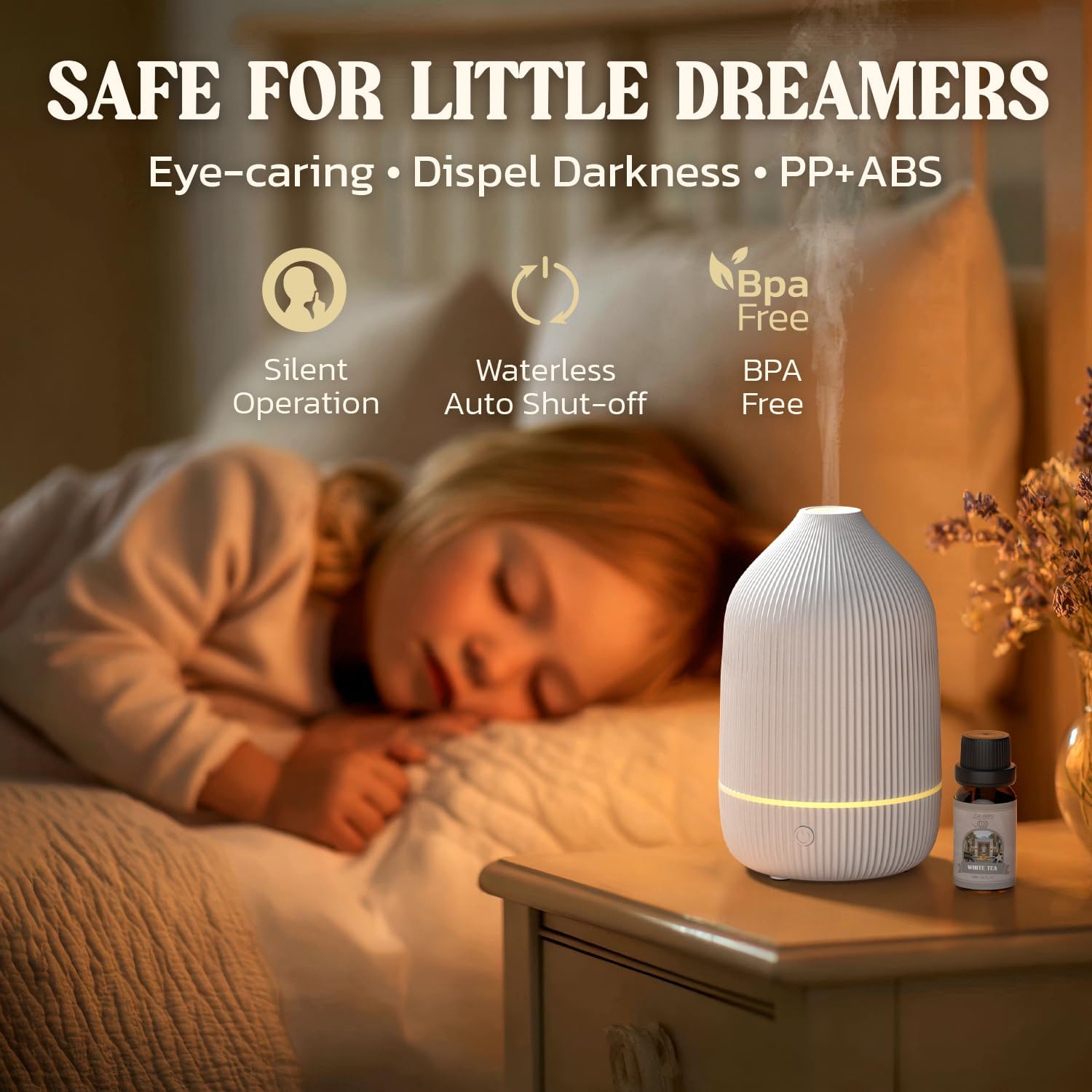 Essential Oil Diffuser, 2Pack, 100ml Aromatherapy Diffuser, Mini Ultrasonic Diffuser for Essential Oil, Home, Office, Cool Mist Humidifier with 7 Led Light, Auto Shut-Off, White