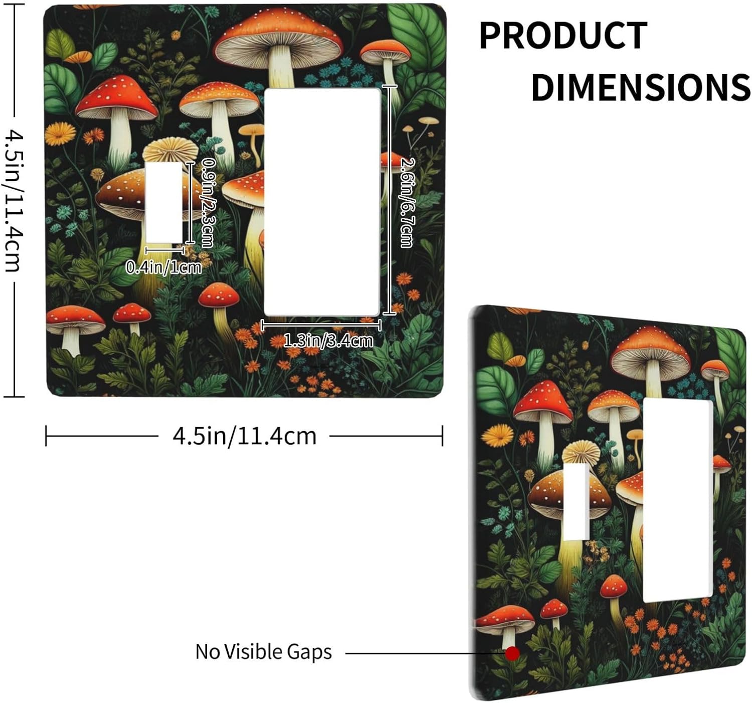 Decorative Outlet Covers Boho Red Mushroom Green Leaf Plants Floral 2 Gang 1 Gang Wall Plate Cover Single Toggle Rocker Combo Light Switch Plate Covers Jumbo Switch Cover Plate