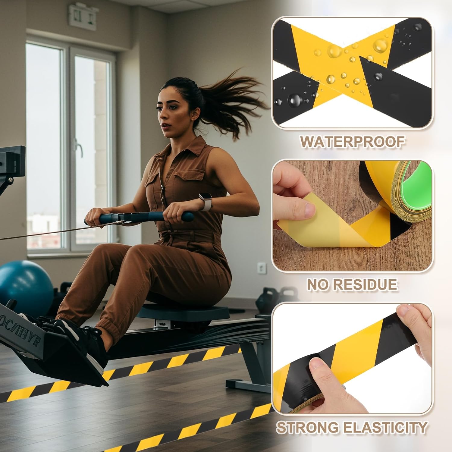 PATIKIL Floor Marking Tape 2 Inch x 110 Ft, 6 Pcs Self-Adhesive Warning Safety Tape Caution Stripe for Walls Floors Pipes Equipment Outdoor, Black/Yellow