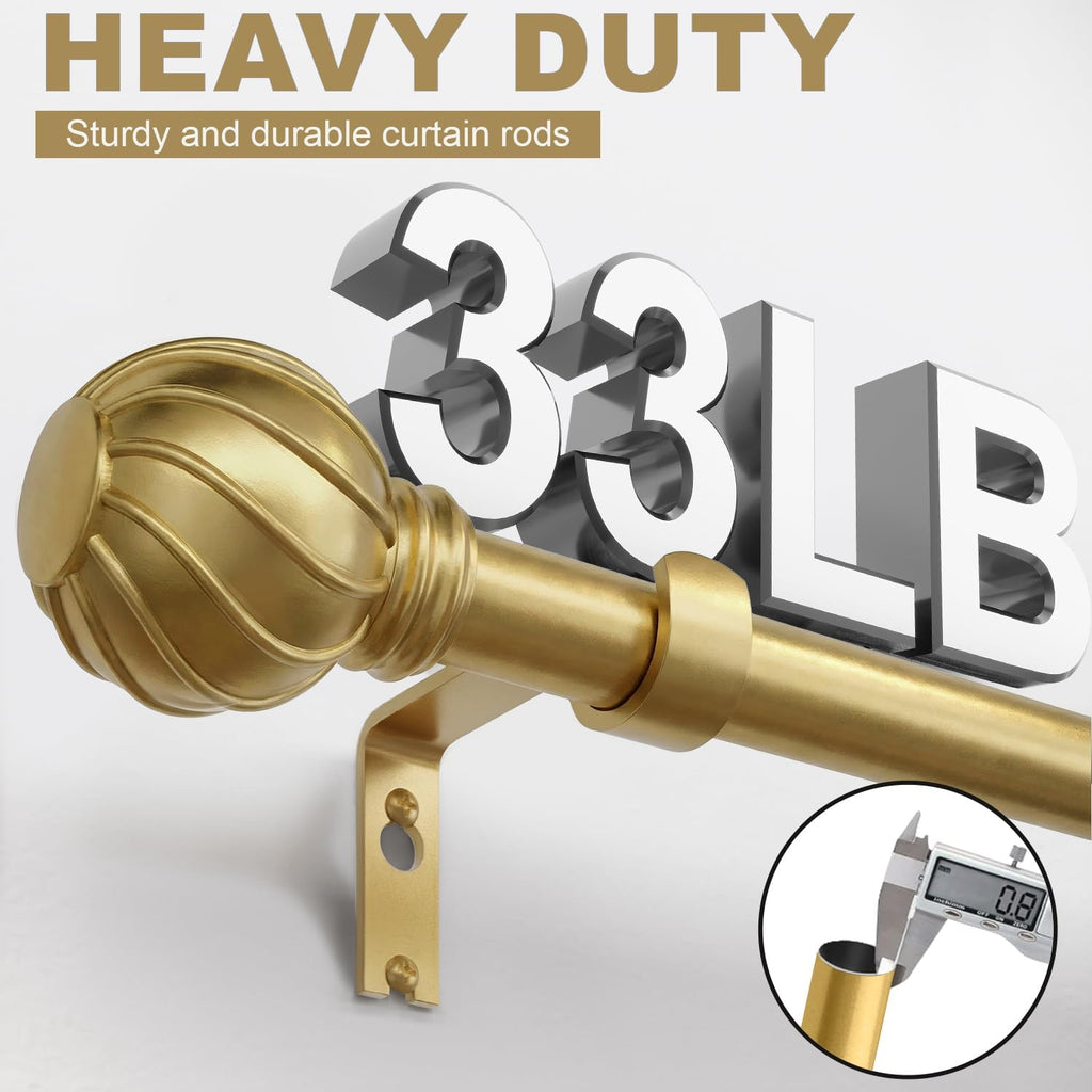 Gold Curtain Rods for Windows 66 to 120 Inch 7/8" Diamete Heavy Duty Adjustable Window Curtain Rod with Decorative Finials for Farmhouse Bedroom Living Room Kitchen Outdoor