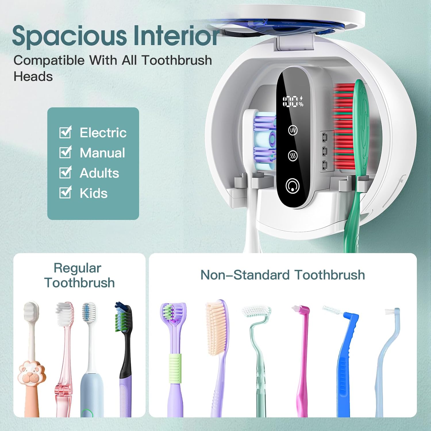Toothbrush Holders for Bathroom,Wall-Mounted Toothbrush Holder,Smart Toothbrush Cleaner with LED Screen and Drying,Electric Tooth Brush Holder Fits Most Size Toothbrushes for Home & Travel