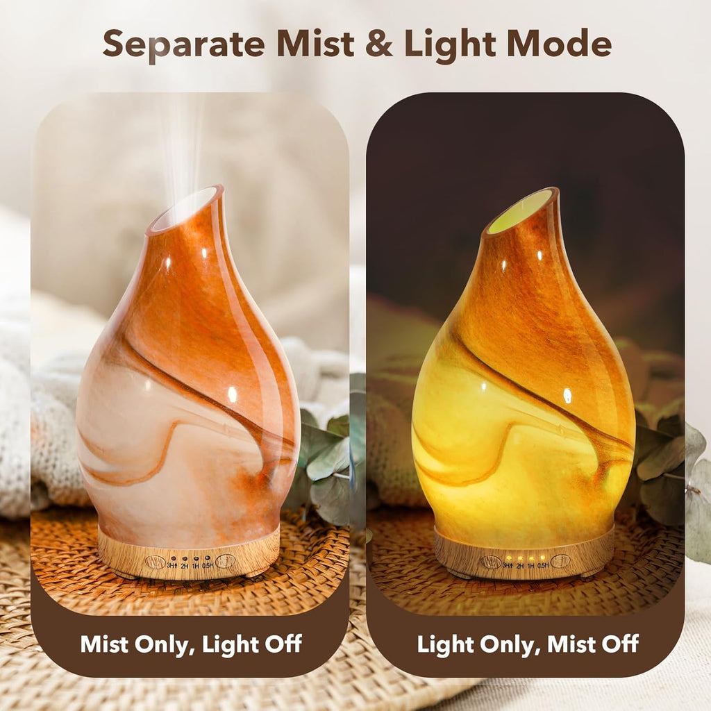 Essential Oil Diffuser, 120 ml Glass Aromatherapy Diffuser with 7 Color Lights, Auto Shut-Off and 4 Timer Settings, Ultrasonic Cool Mist Diffuser for Home Room Office (Dessert)