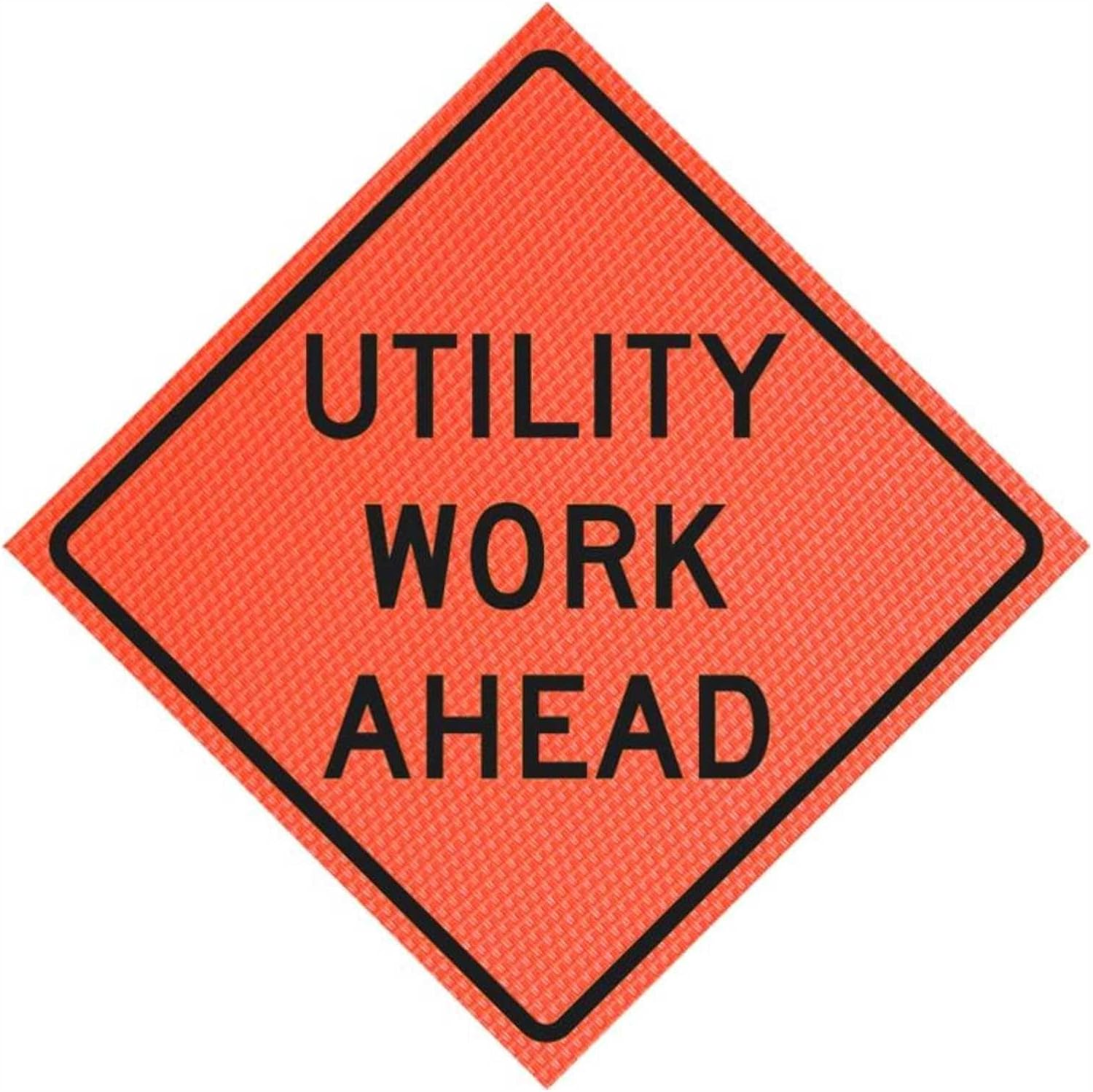 48 inch MESH Roll-Up Warning Sign. Legend: Utility Work Ahead