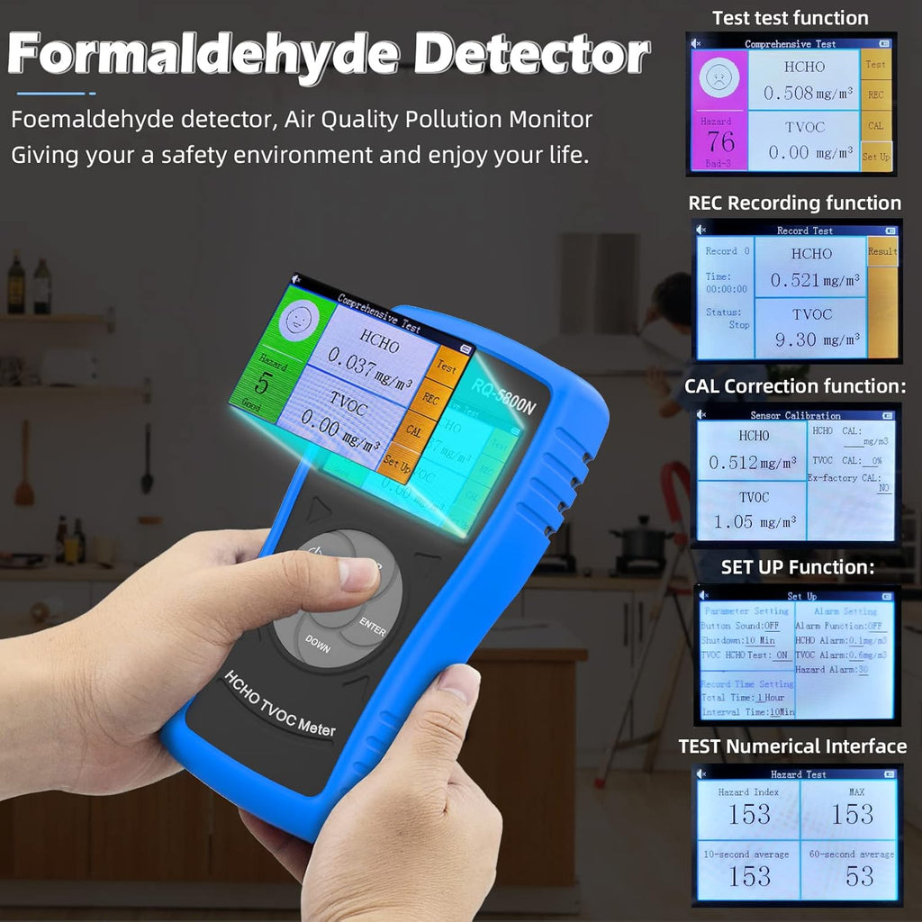 Air Quality Pollution Monitor, Formaldehyde Detector 0-2.50 mg/m3 Professional air Quality Tester Indoor TVOC, for Home Office and Various Occasions Colorful LCD Screen & USB Charging