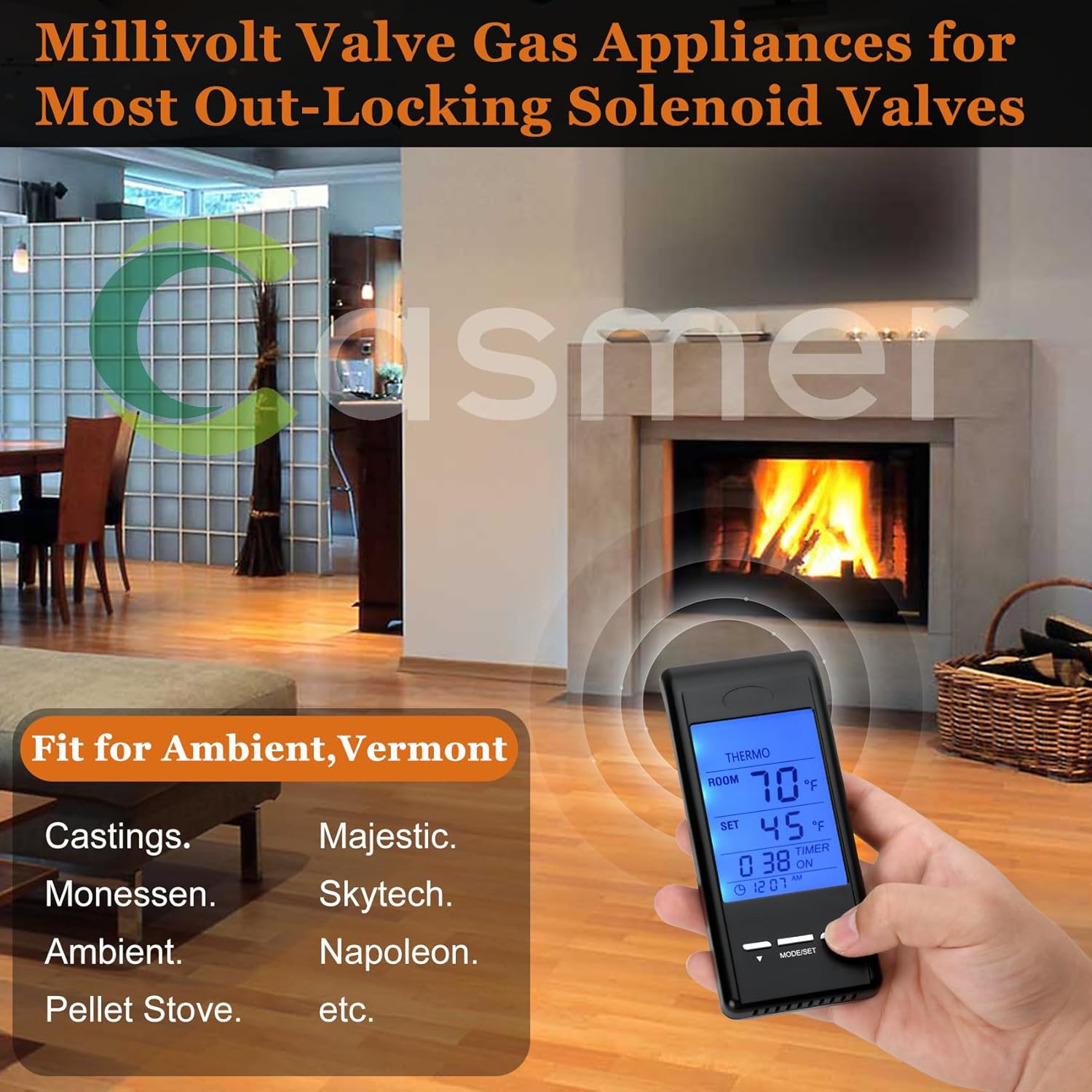 Universal Smart Fireplace Remote Control, Fit for skytech 1001 3301 5301 5320 Smart-BATT,superior TSRC,acumen RCK,Touch Screen-Timer Control-Thermostat Control-Child Protection,Control Millivolt Valve