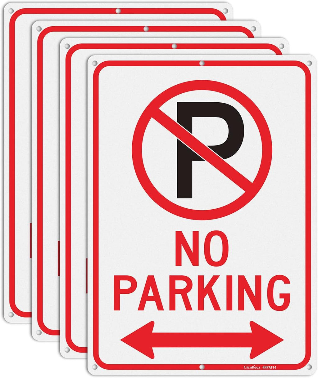 GicnKeuz No Parking Signs with Arrow,14×10 Inches No parking sign .040 Reflective Aluminum,Waterproof and Fade Resistant,6 Pre-drilled holes,Easy to Install,Indoors and Outdoors Use (4-pack)
