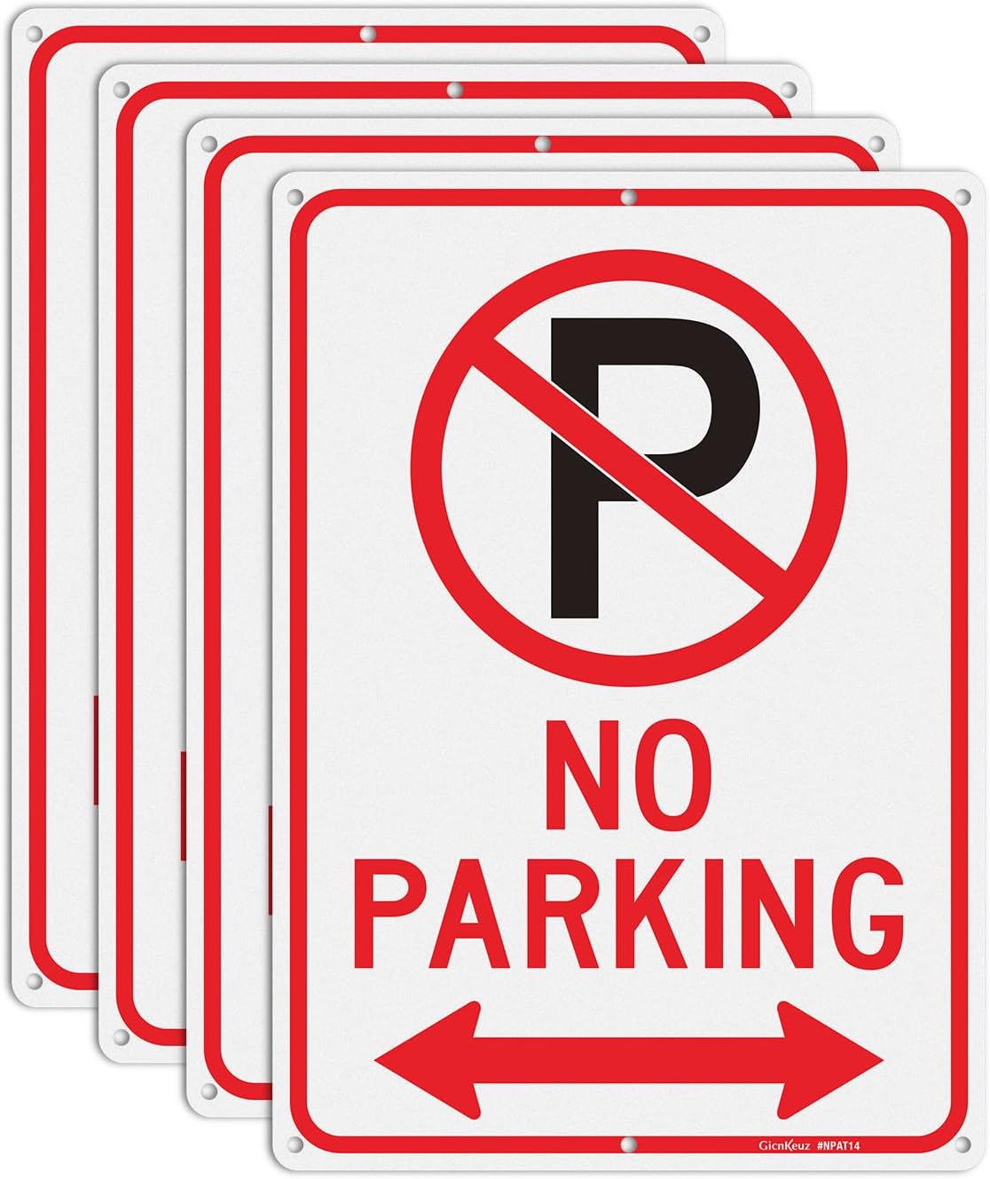GicnKeuz No Parking Signs with Arrow,14×10 Inches No parking sign .040 Reflective Aluminum,Waterproof and Fade Resistant,6 Pre-drilled holes,Easy to Install,Indoors and Outdoors Use (4-pack)