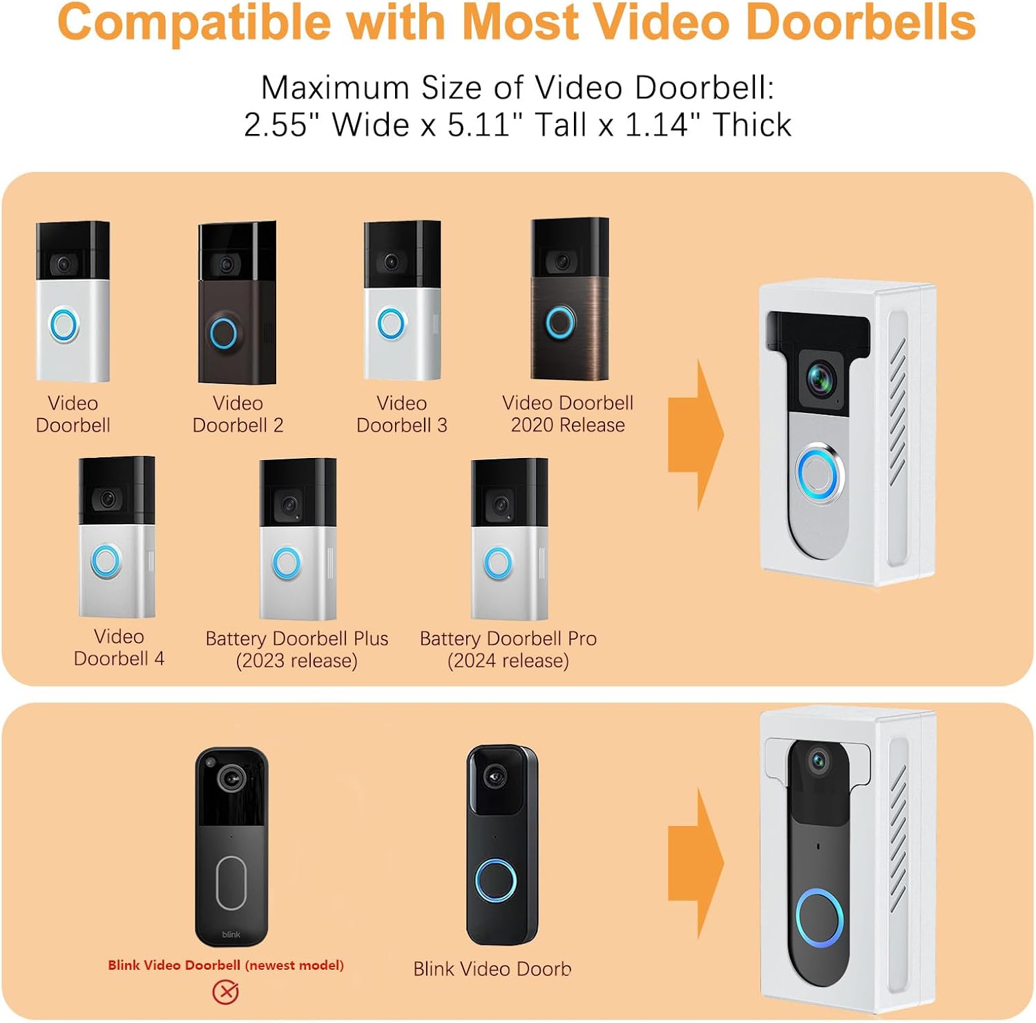 QIBOX Adhesive Video Doorbell Mount Compatible for Ring/Blink Wireless Video Doorbell,No Drill Camera Mount Bracket Cover Holder Corner Kit Accessories (Not Block Doorbell Sensor)