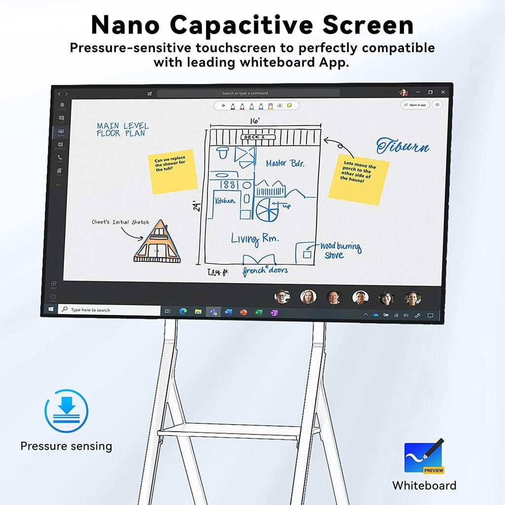 TIBURN Flip Board 55" S2 Smart Board, 4K UHD Smart Whiteboard with TIBURN HQ Eyes S2 Auto Framing Camera, Rotating Adaptive Smart Board, Digital Board for Home and Business with Stand