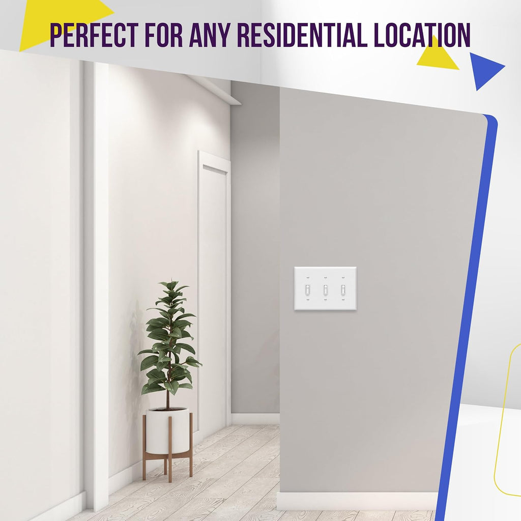 ENERLITES Triple Light Switch Wall Plate, Gloss Finish, Standard Size 3-Gang 4.50" x 6.38", Unbreakable Polycarbonate Thermoplastic, 8813-W-3PCS, White, 3 Pack