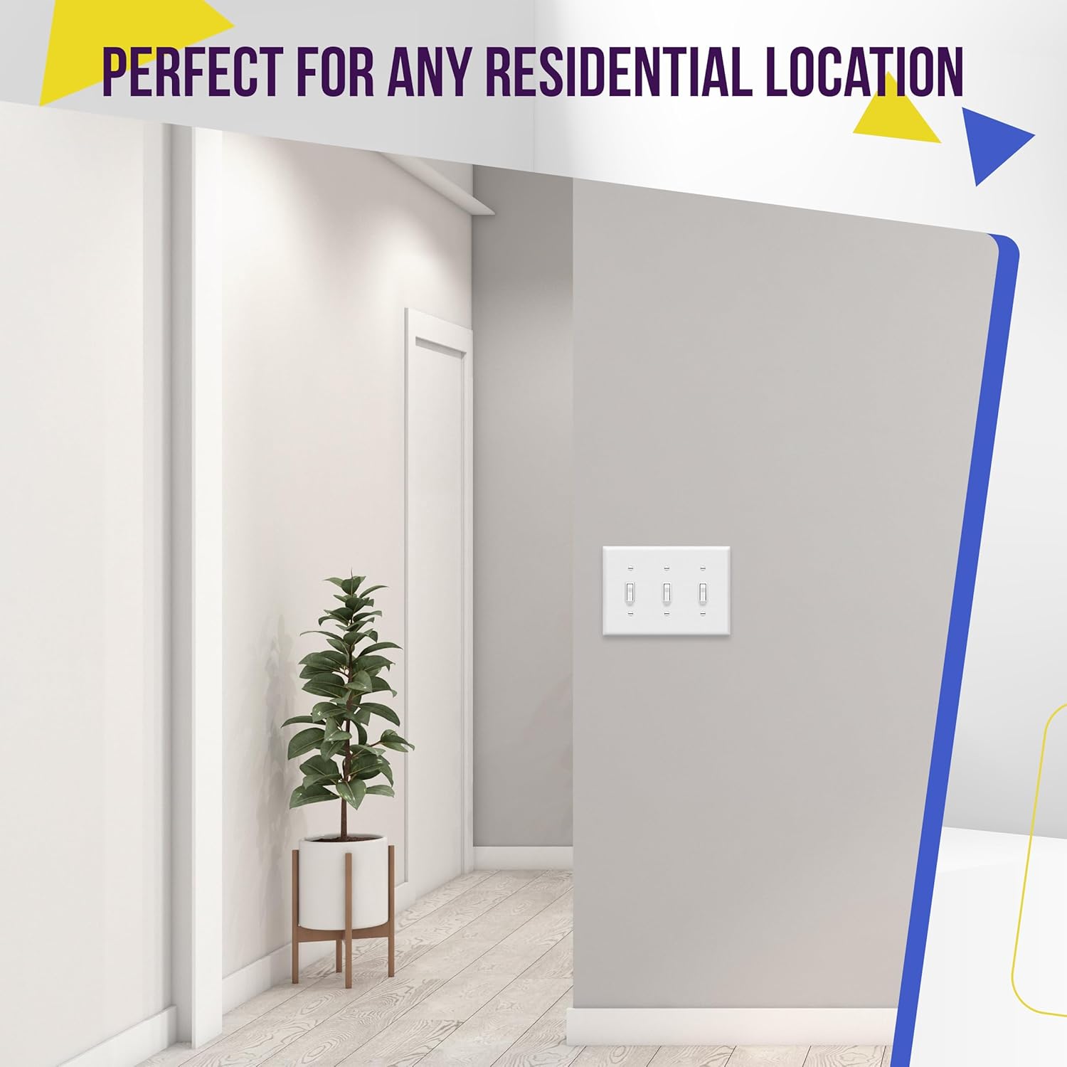 ENERLITES Triple Light Switch Wall Plate, Gloss Finish, Standard Size 3-Gang 4.50" x 6.38", Unbreakable Polycarbonate Thermoplastic, 8813-W-5PCS, White, 5 Pack