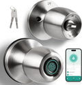 Fingerprint Smart Door Knob, Biometric Keyless Entry Door Lock with App Control & Backup Keys, Thumbprint Round Door Lock, Suitable for Home, Bedroom, Office, and Apartment Sliver