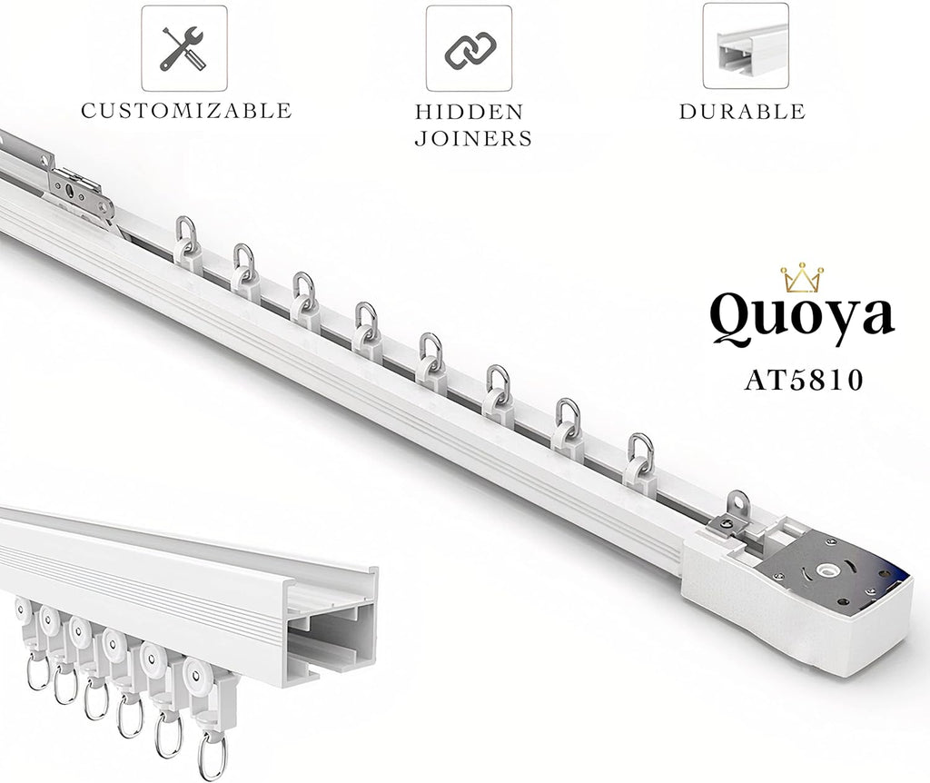 Quoya Smart Electric Curtain Track AT5810【Up to 5m (196in) - Motorised and Adjustable 】, with Automated Rail Motor with App, Voice, Remote Control, Compatible with Alexa, Google and Siri